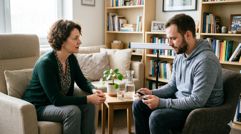 A man receiving trauma-informed EMDR therapy at the Colorado Center for Trauma and Attachment in Greeley.